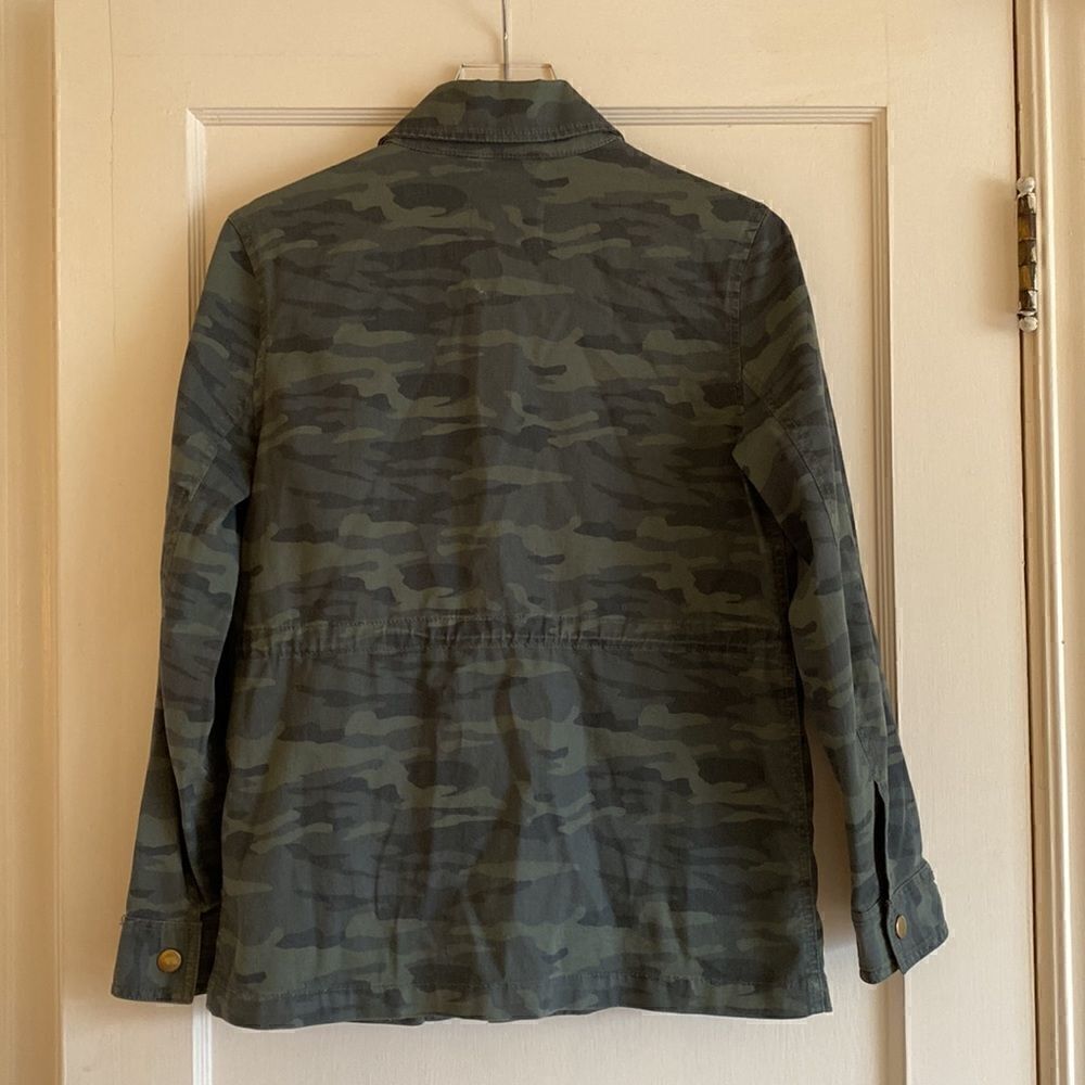 Caslon Nordstrom Camo Green Utility Jacket Zip Snap Closure Size S Petite - Picture 9 of 11